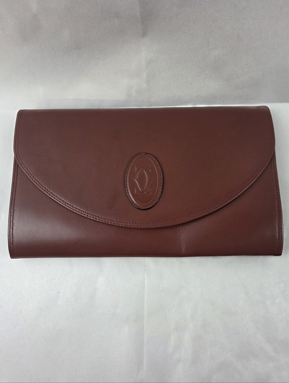 Used Vintage Cartier Must de Cartier Burgundy Leather Clutch Envelope Bag